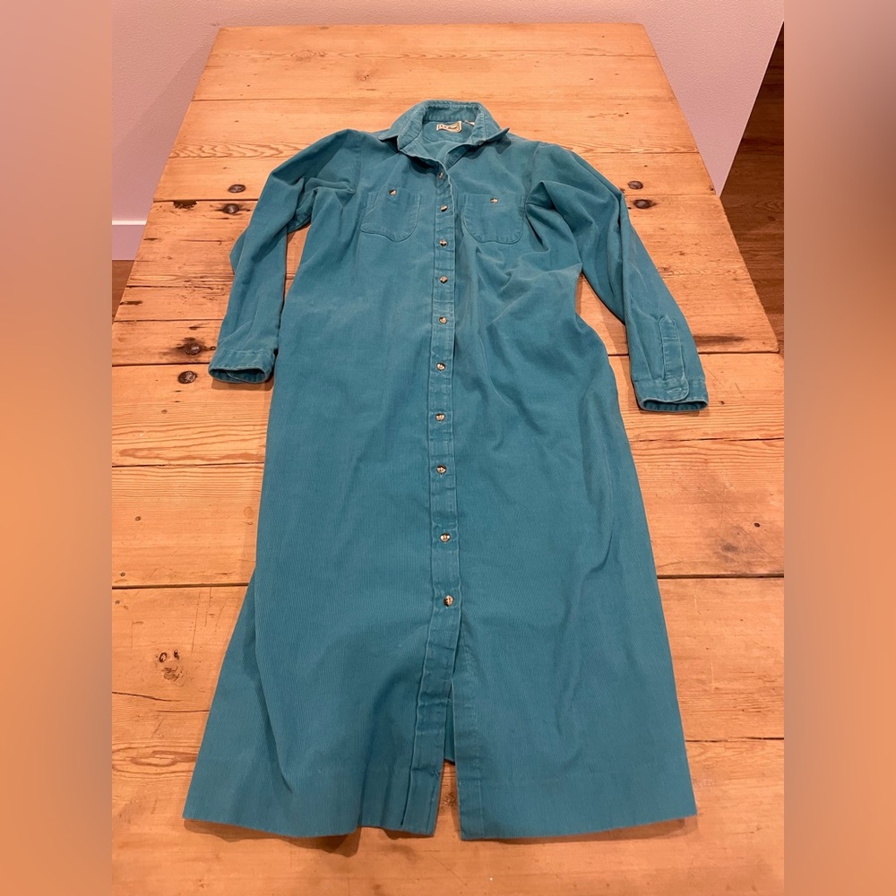 L.L. Bean Teal Button-Front Maxi Dress